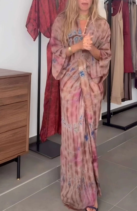 Round-Neck Printed Loose-Fitting Dress