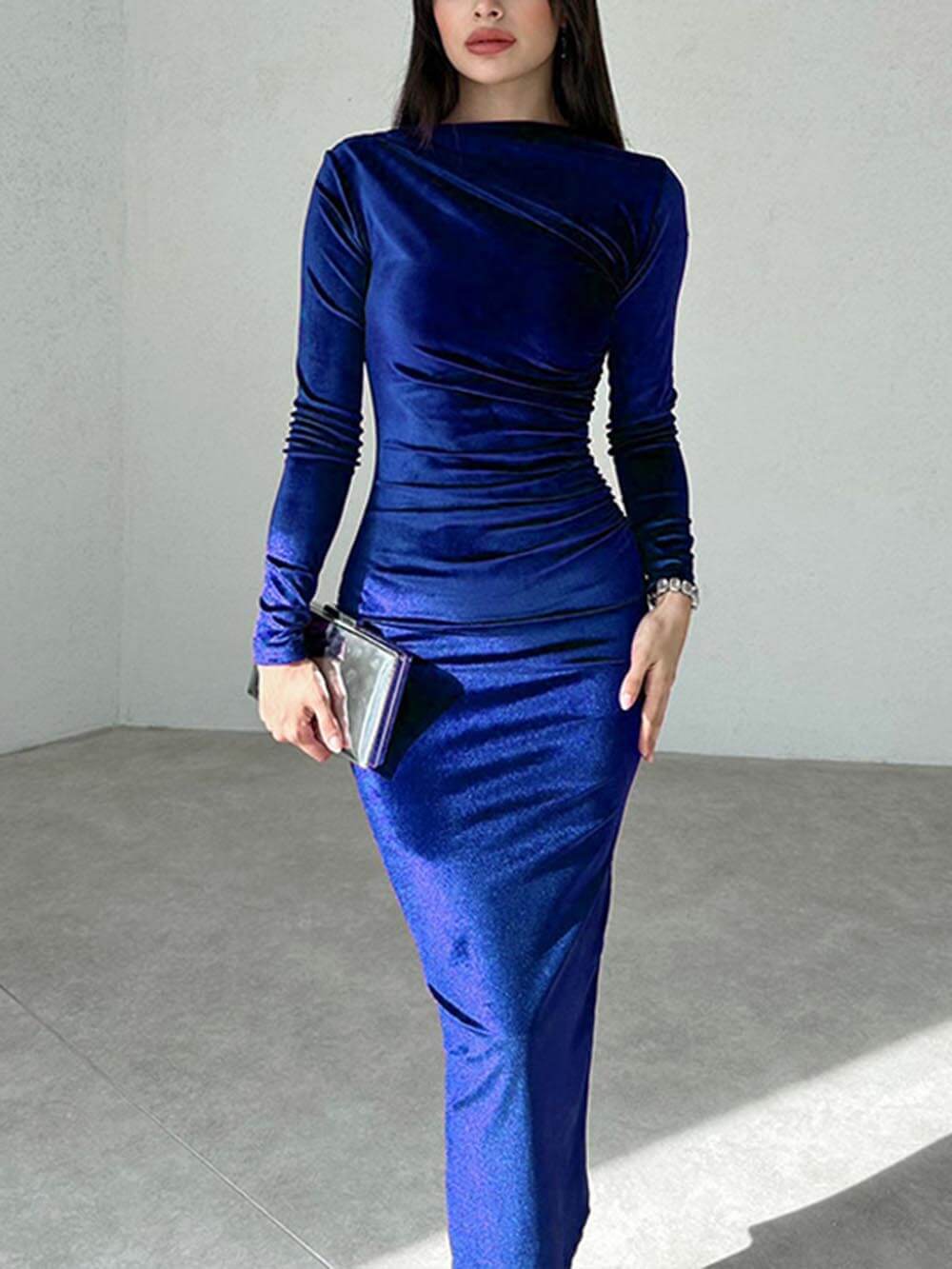 Solid Color Slim Fit Pleated Dress