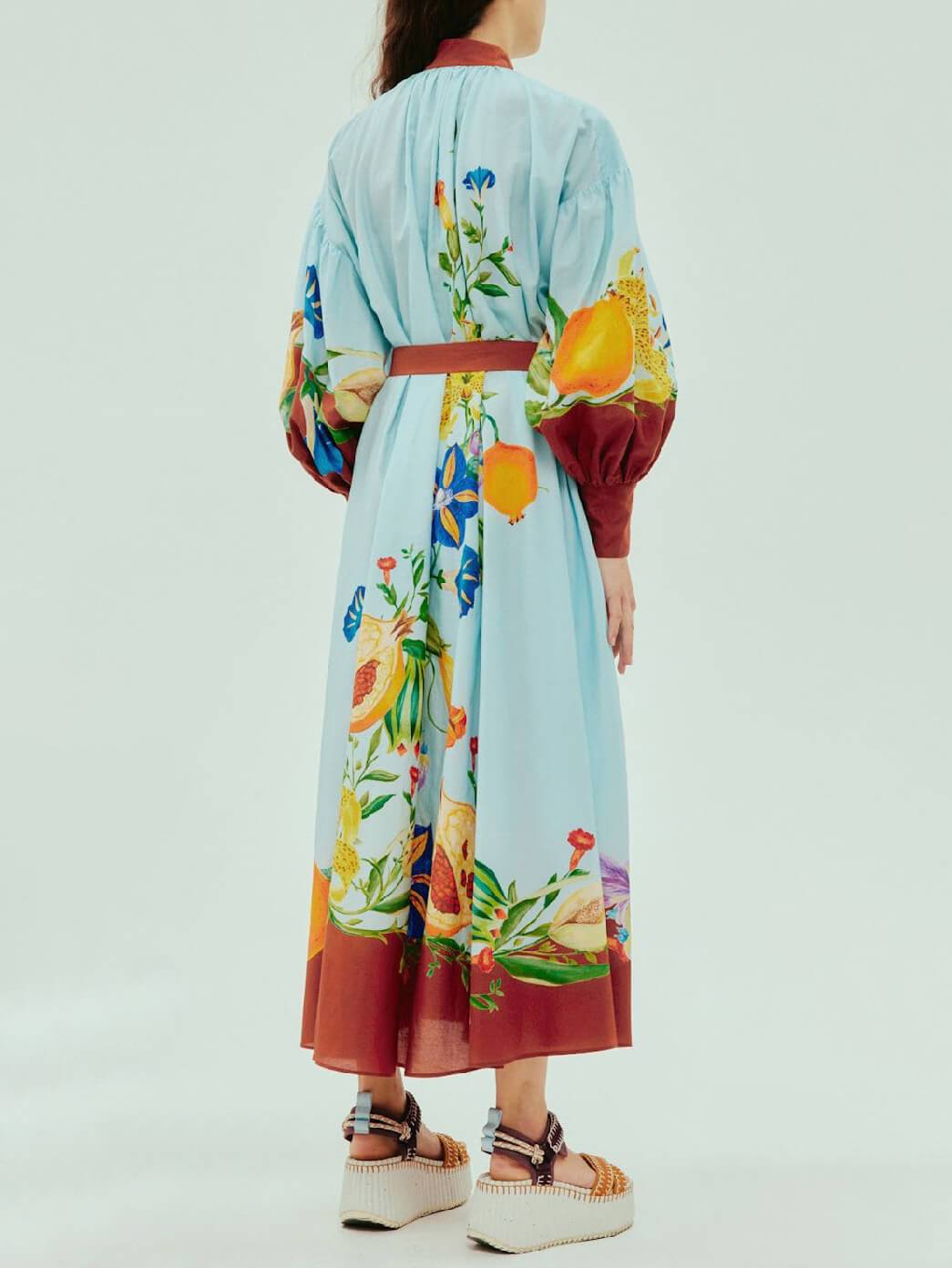 Sunny Floral Print Single-breasted Tie Midi Dress