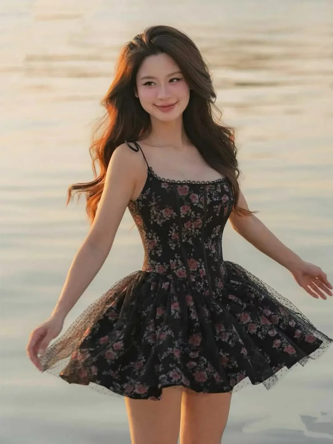 Floral Mesh Strapless Mini Dress | Ruffled Princess A-Line Summer Gown