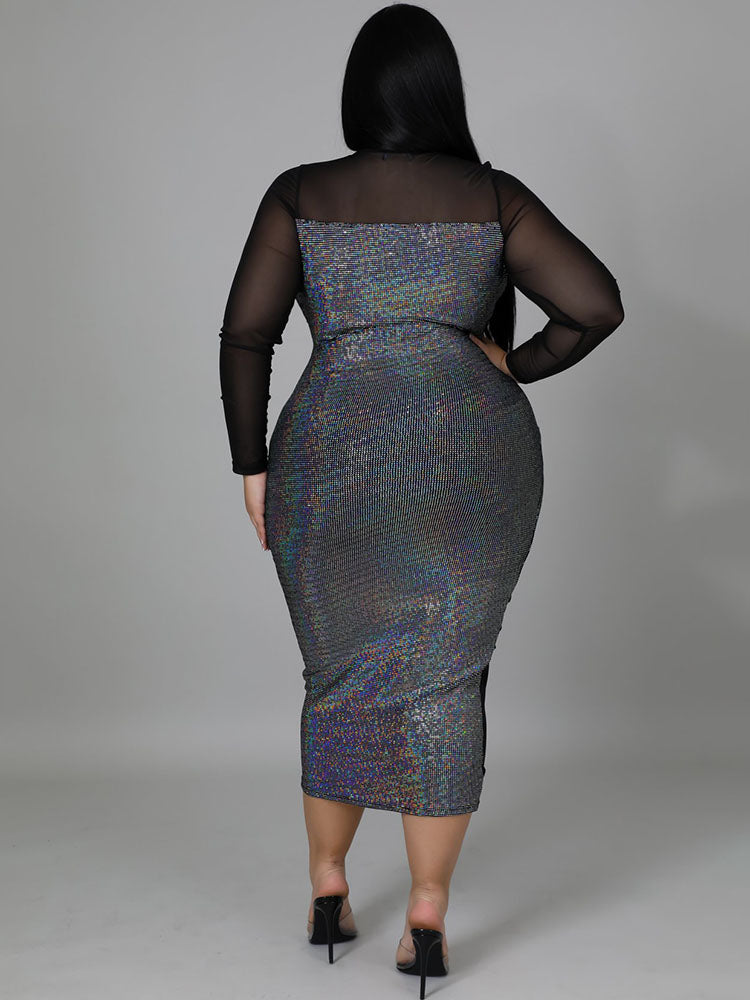 Plus Size Long Sleeve Skinny Midi Dress