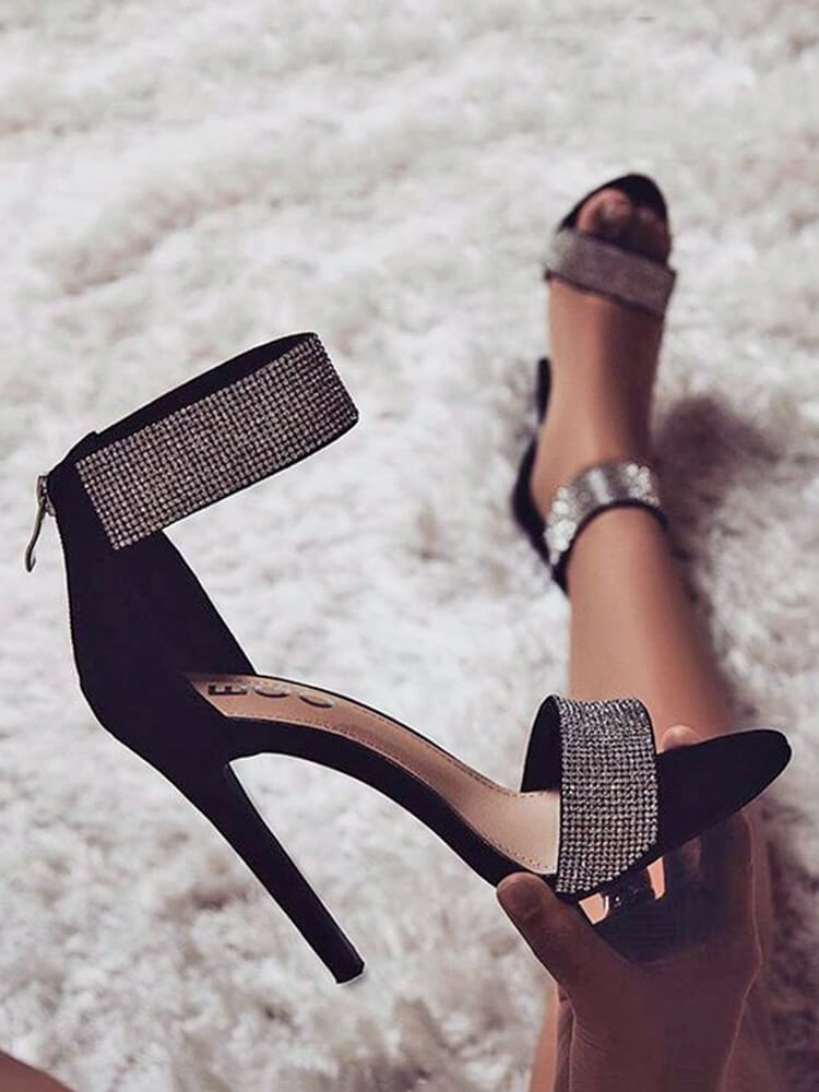 Rhinestone Ankle Strap High Heel Sandals
