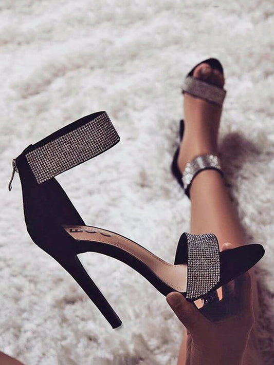 Rhinestone Ankle Strap High Heel Sandals