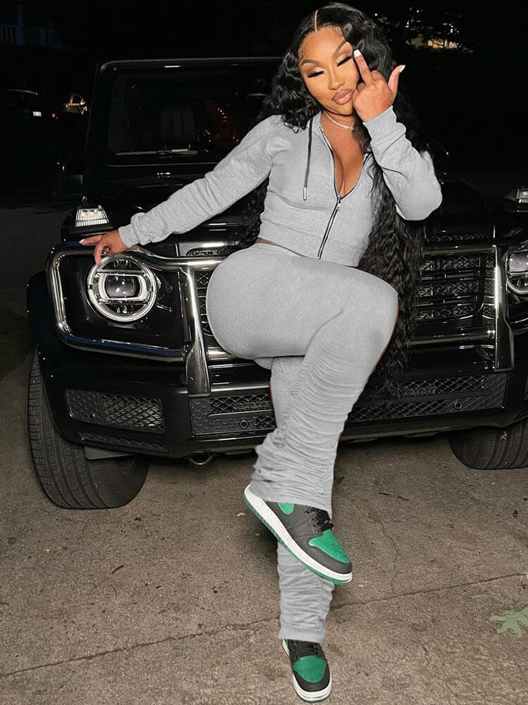 Two Piece Zip Up Hoodies Top Long Pants