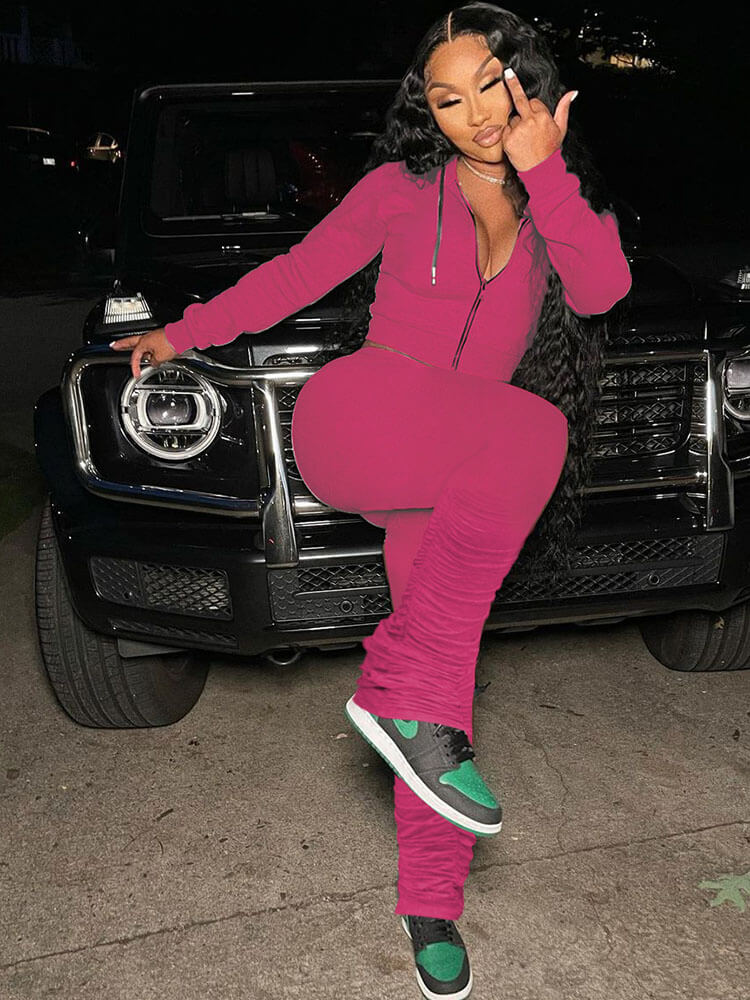 Two Piece Zip Up Hoodies Top Long Pants