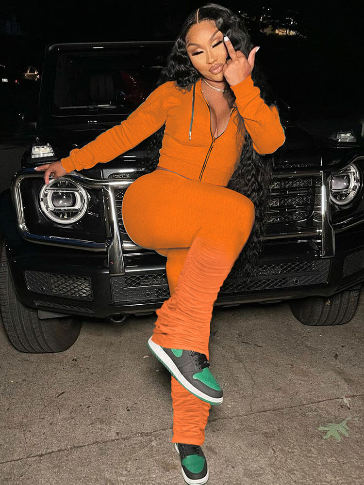 Two Piece Zip Up Hoodies Top Long Pants