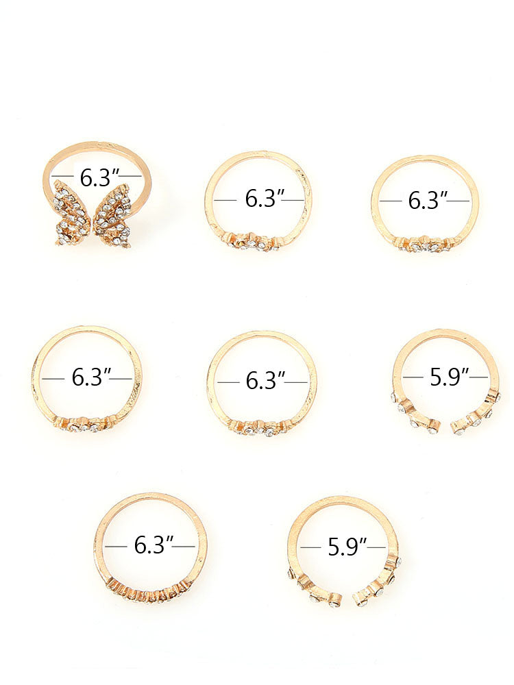 Eight Piece Rhinestone Rings Sets