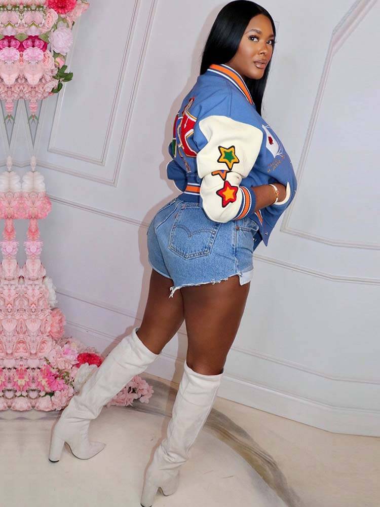 Long Sleeve Letter Print Patchwork Jackets