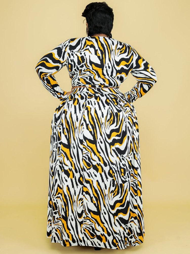 Two Piece Leopard Top Maxi Skirt Plus Size Set