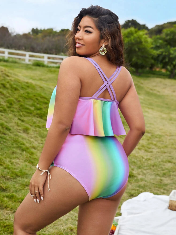 Two Piece Tie Dye Asymmetrical Swimsuits