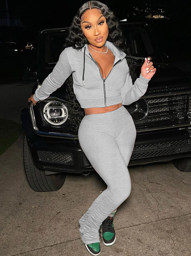 Two Piece Zip Up Hoodies Top Long Pants