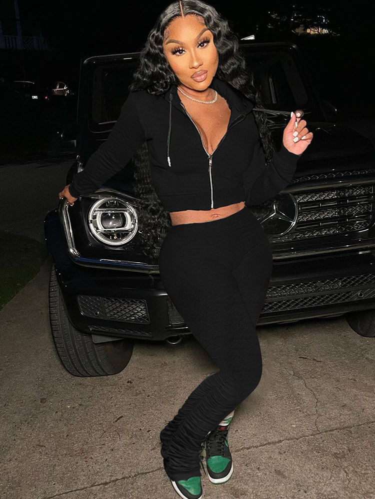 Two Piece Zip Up Hoodies Top Long Pants