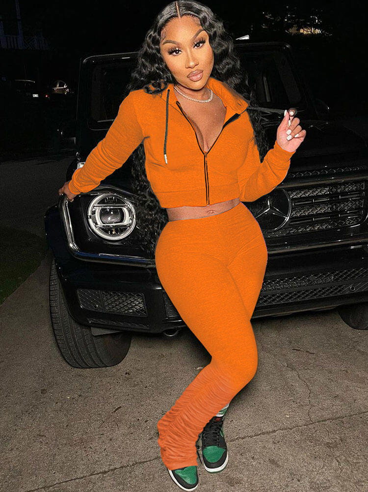 Two Piece Zip Up Hoodies Top Long Pants