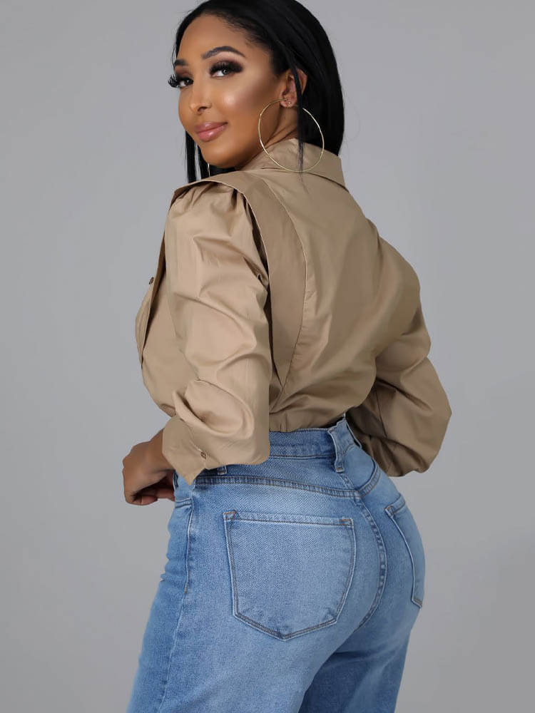 Long Sleeve V Neck Crop Top