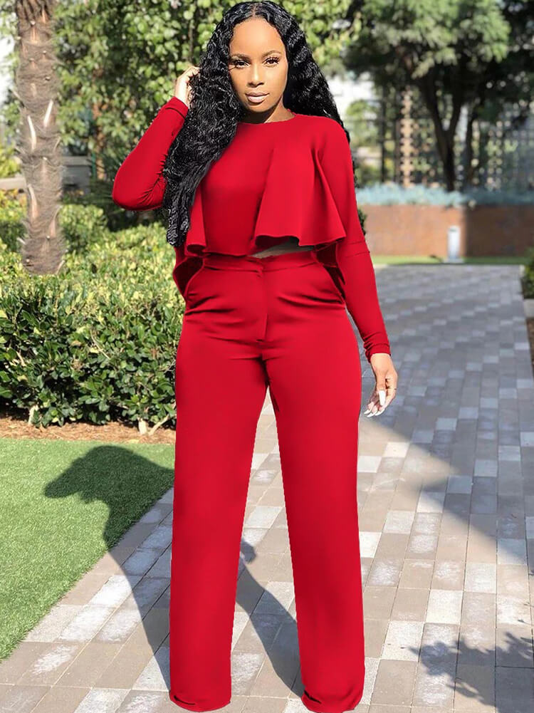 Two Piece Long Sleeve Crop Top & Pants