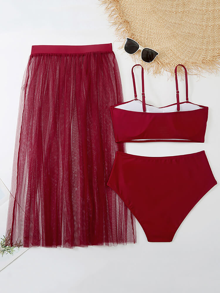 Three Piece Spaghetti Strap Swimsuit Set