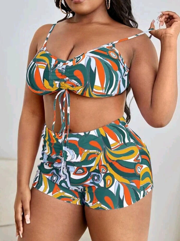 Plus Size Three Piece Floral Print Short Sets