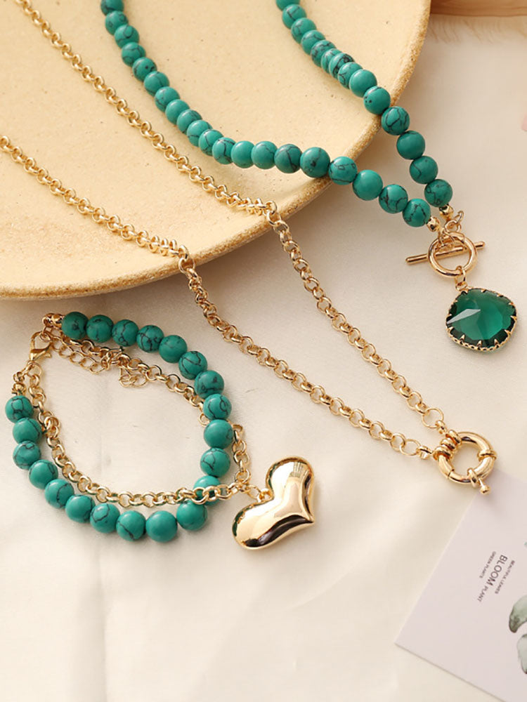 Multilayer Beads Chain Necklace + Bracelet Sets