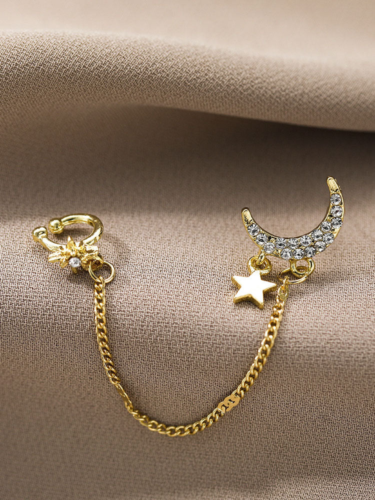 Moon Star Pendant Tassel Earrings