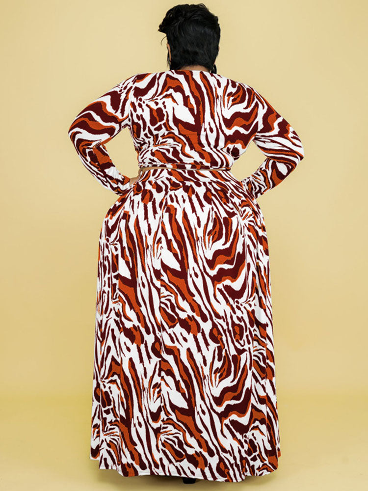 Two Piece Leopard Top Maxi Skirt Plus Size Set