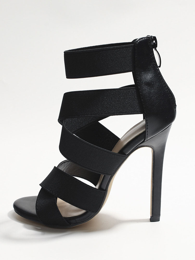 Crisscross Elastic Strap Open Toe Heels