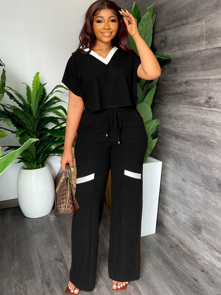 Two Piece Short Sleeve Tops & Drawstring Pants