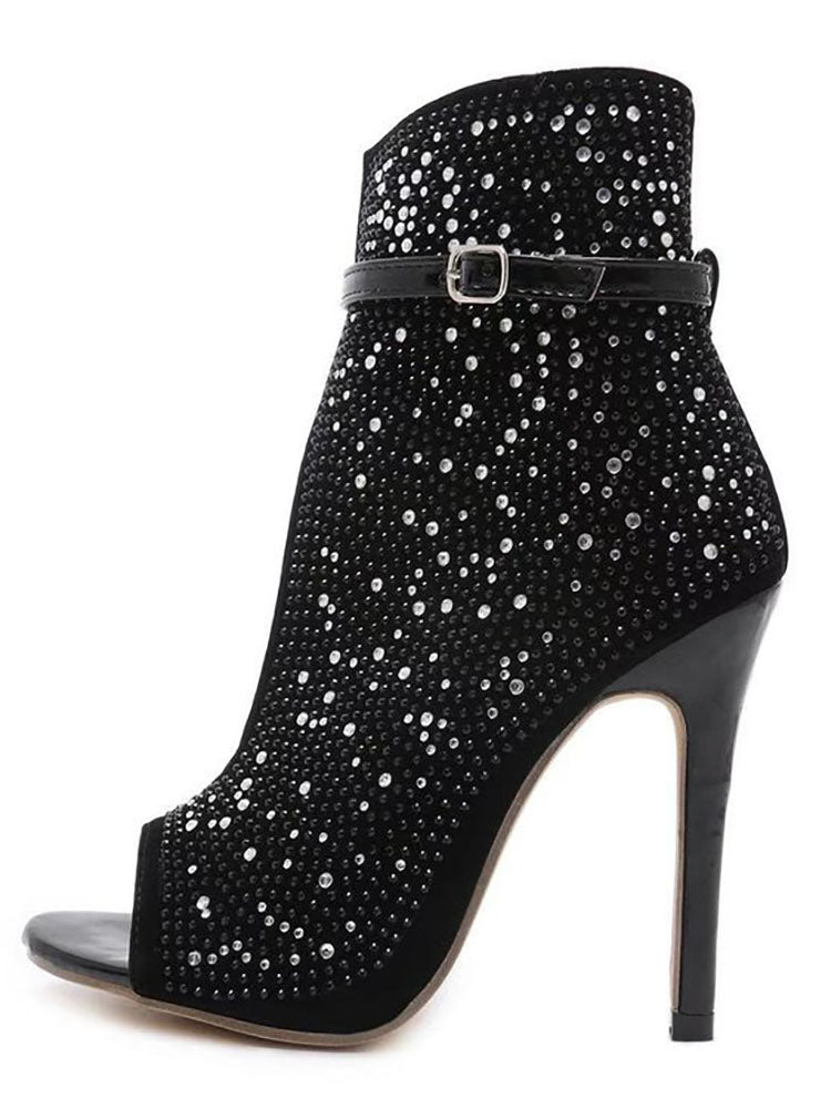 Glitter Rhinestone Cut-out High Heels