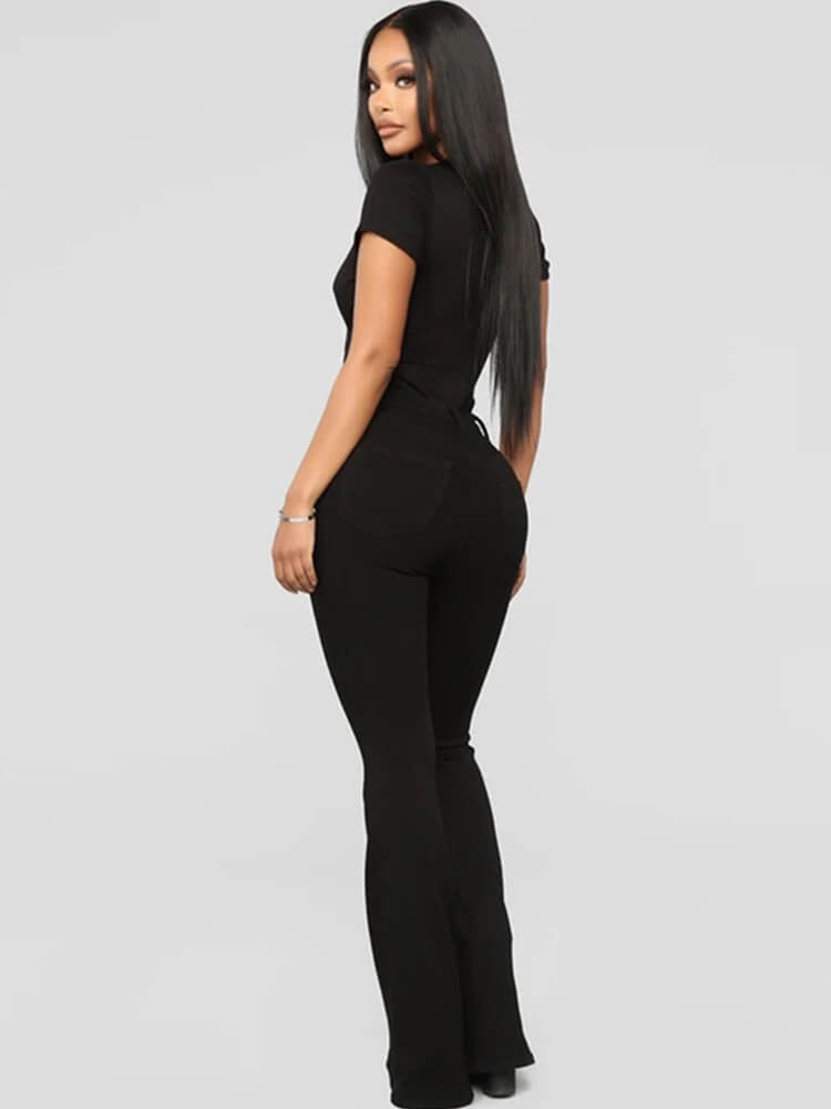 Denim Solid Color Bodycon Flare Pants