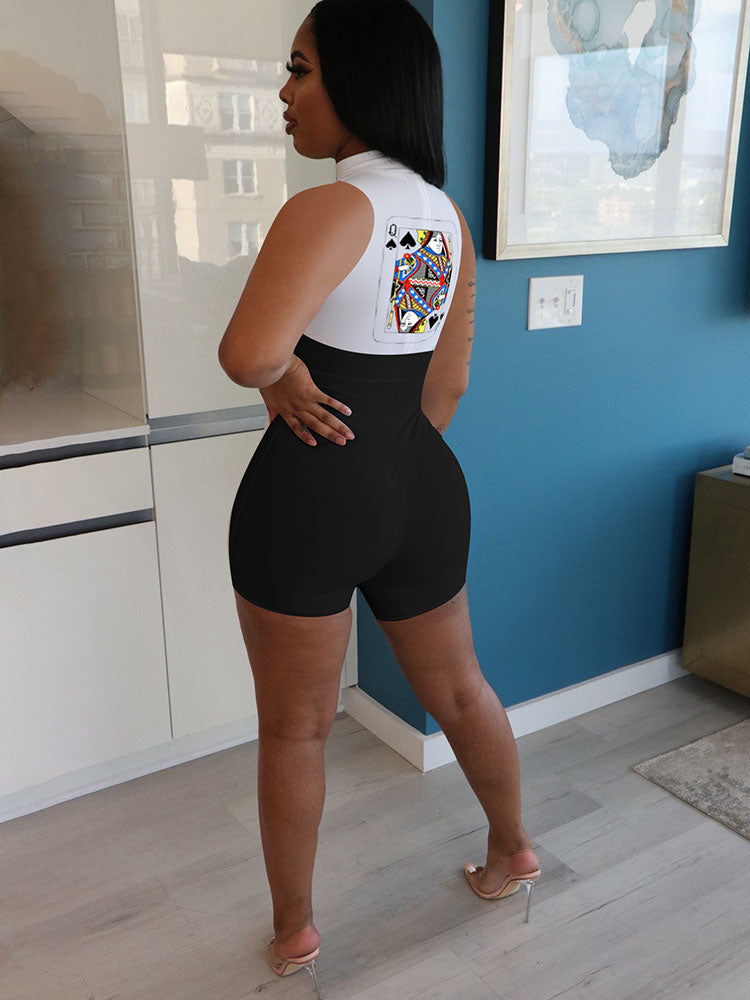 Plus Size Sleeveless Poker Patchwork Rompers