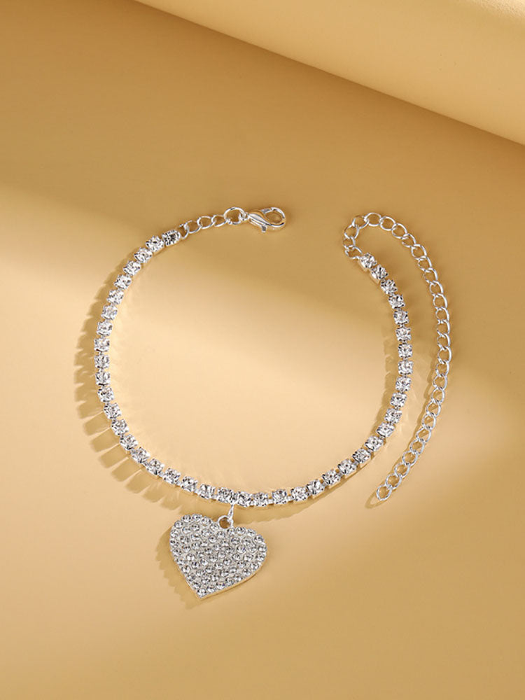 Elegant Rhinestone Heart Pendant Anklets
