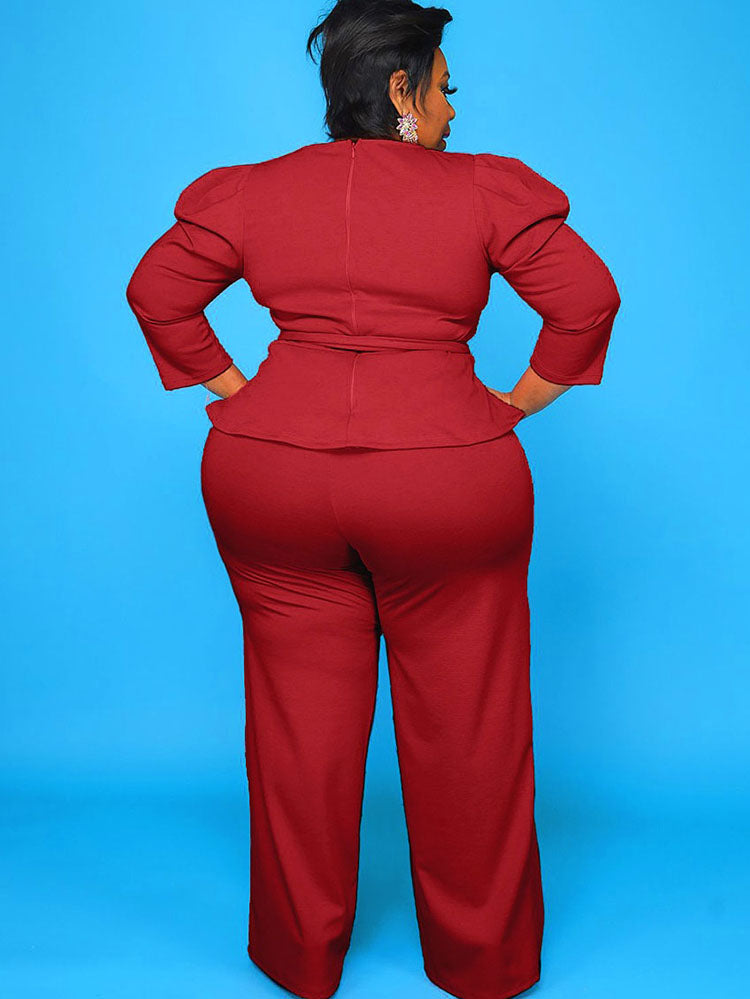 Plus Size Peplum Tops + Wide Leg Pants
