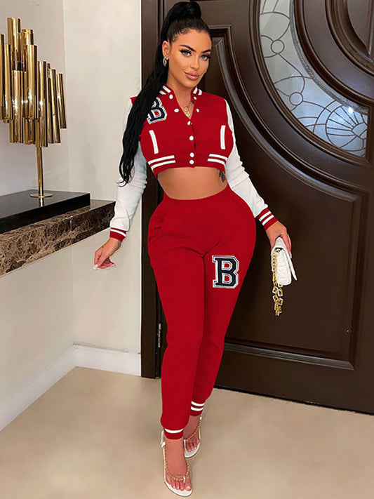 Two Piece Letter Printed Patchwork Outfits