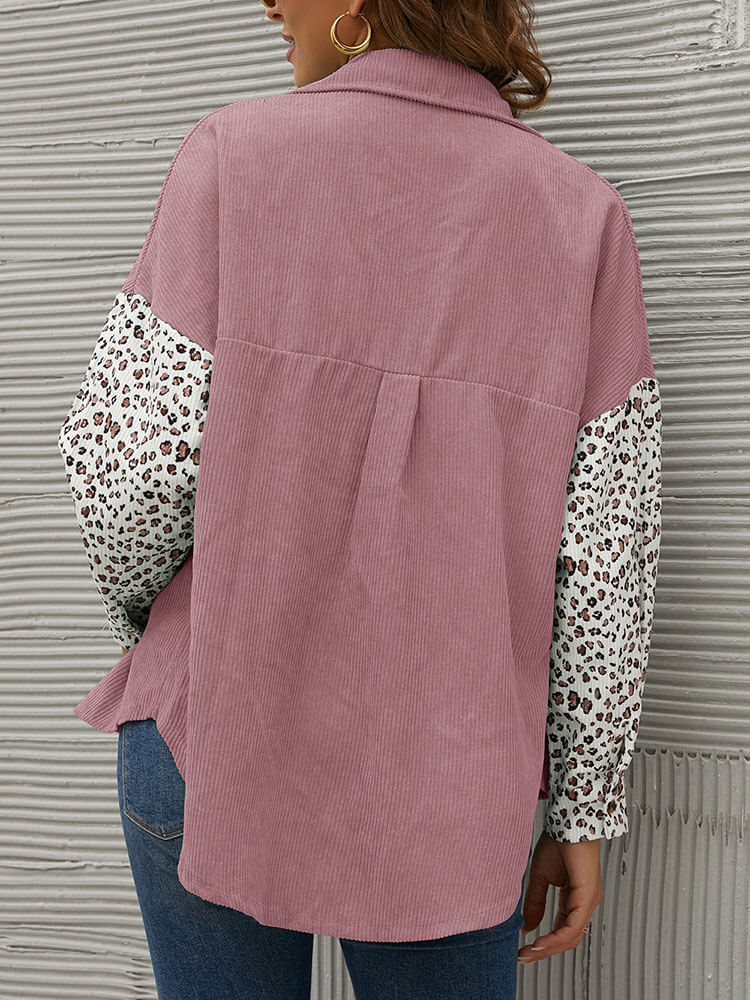 Leopard Patchwork Button Down Shirt