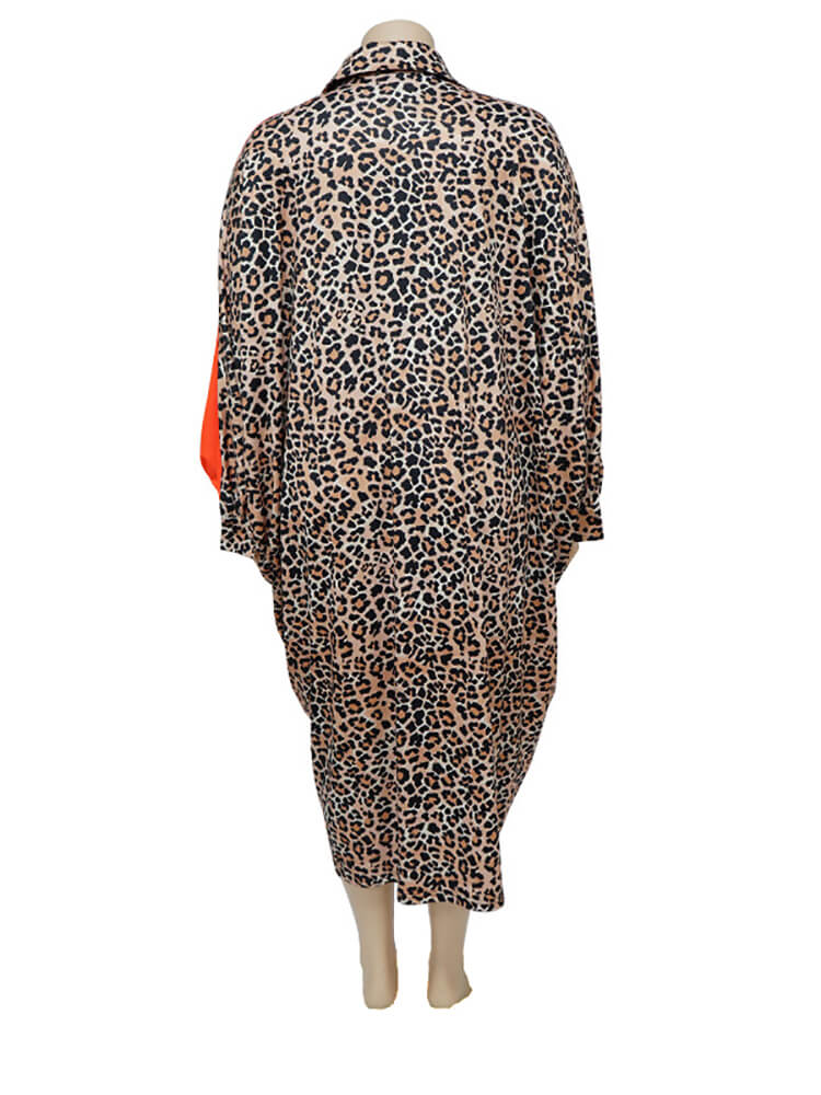 Long Sleeve Leopard Patchwork Midi Dresses