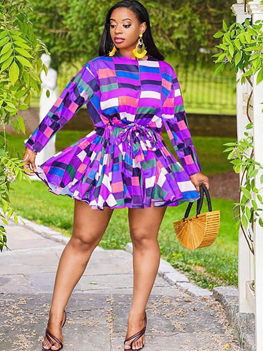 Long Sleeve Color Block Mini Dresses