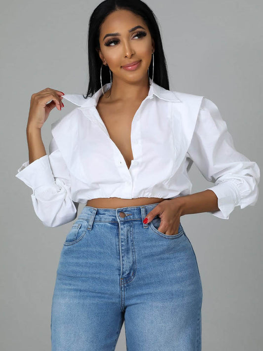 Long Sleeve V Neck Crop Top