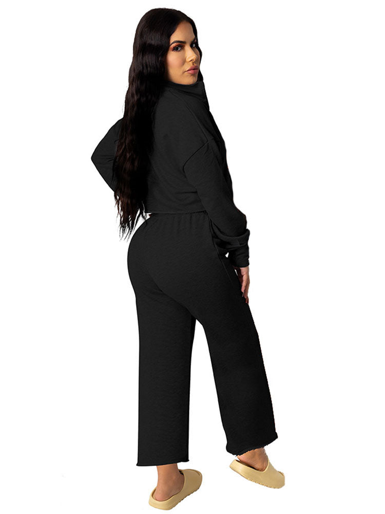 Two Piece Zip Up Crop Top & Long Pants