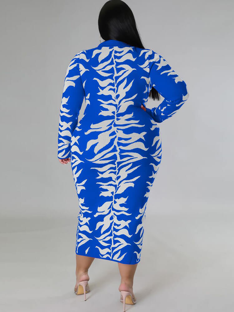 Long Sleeve Floral Print Bodycon Midi Dresses