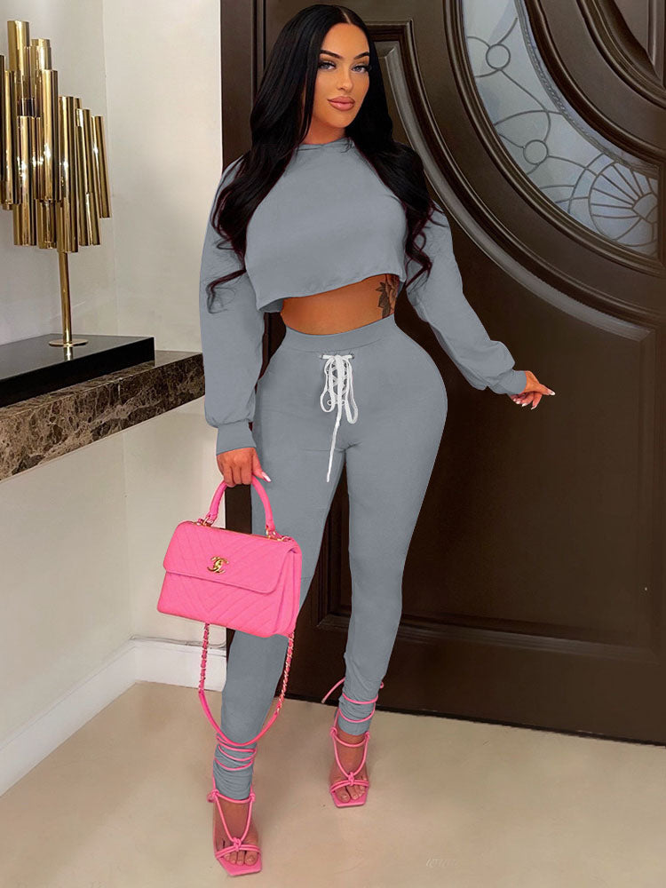 Two Piece Crop Tops & Drawstring Pants