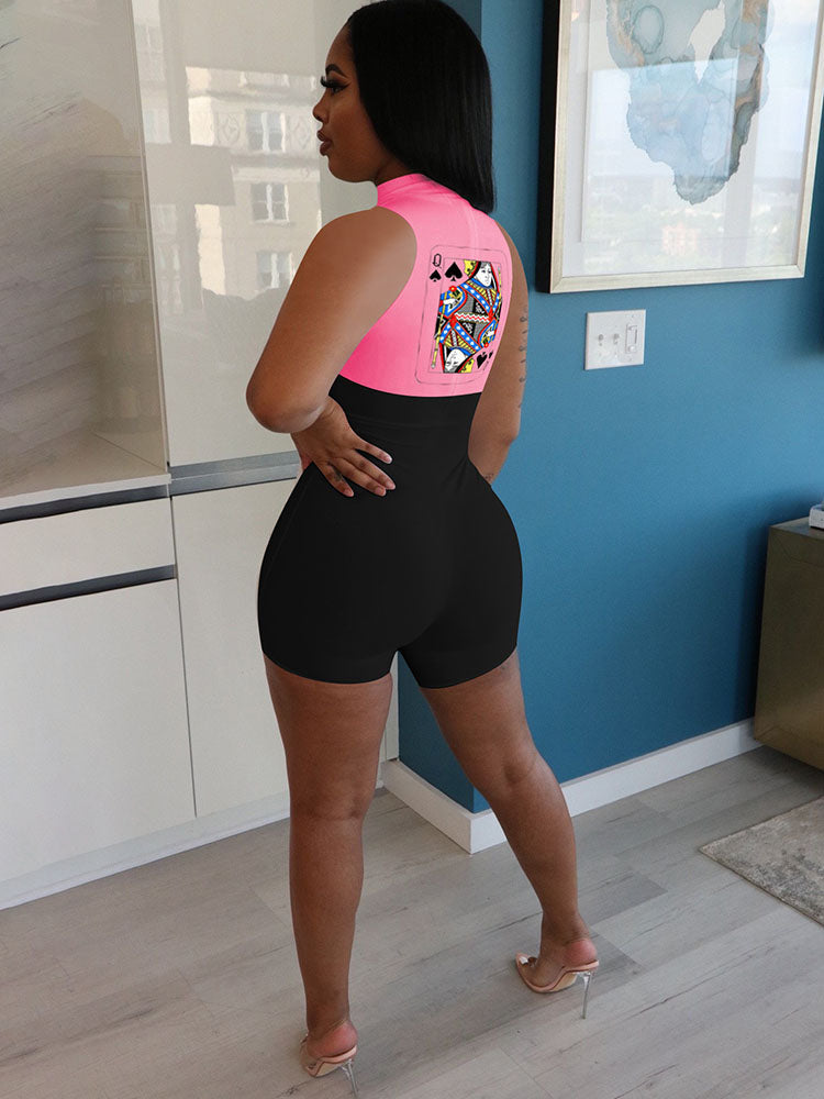 Plus Size Sleeveless Poker Patchwork Rompers