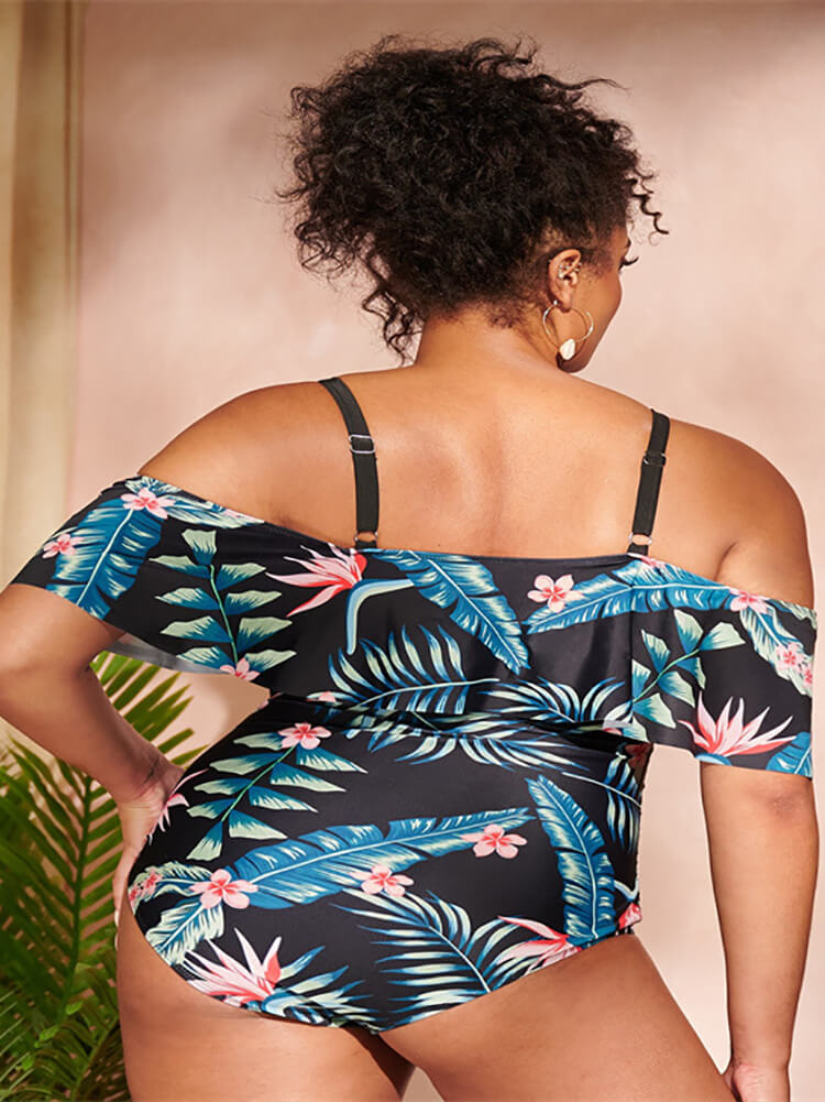 Off Shoulder Floral Print Bodycon Swimsuits