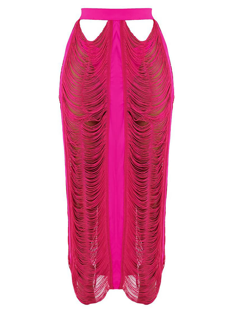 Two Piece Tassel Tops & HolLow Out Maxi Skrits