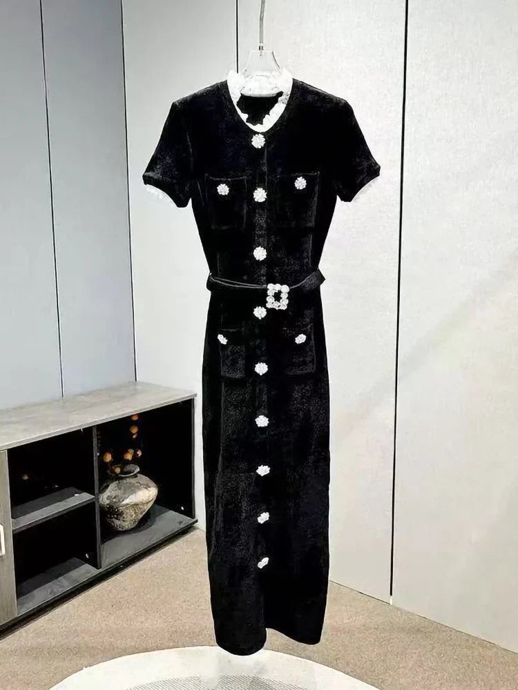 Embellished Short-Sleeve Knit Midi Dress