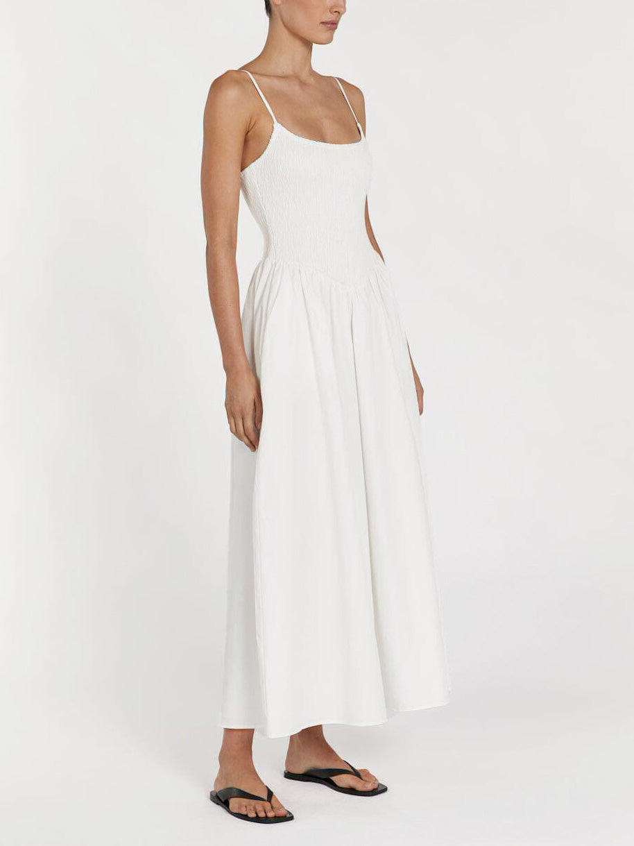 Spaghetti Strap Solid Color Slit Midi Dress
