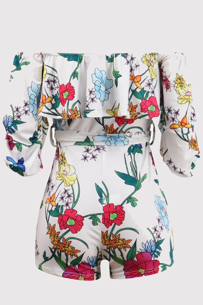 Off Shoulder Floral Rainbow Short Jumpsuits