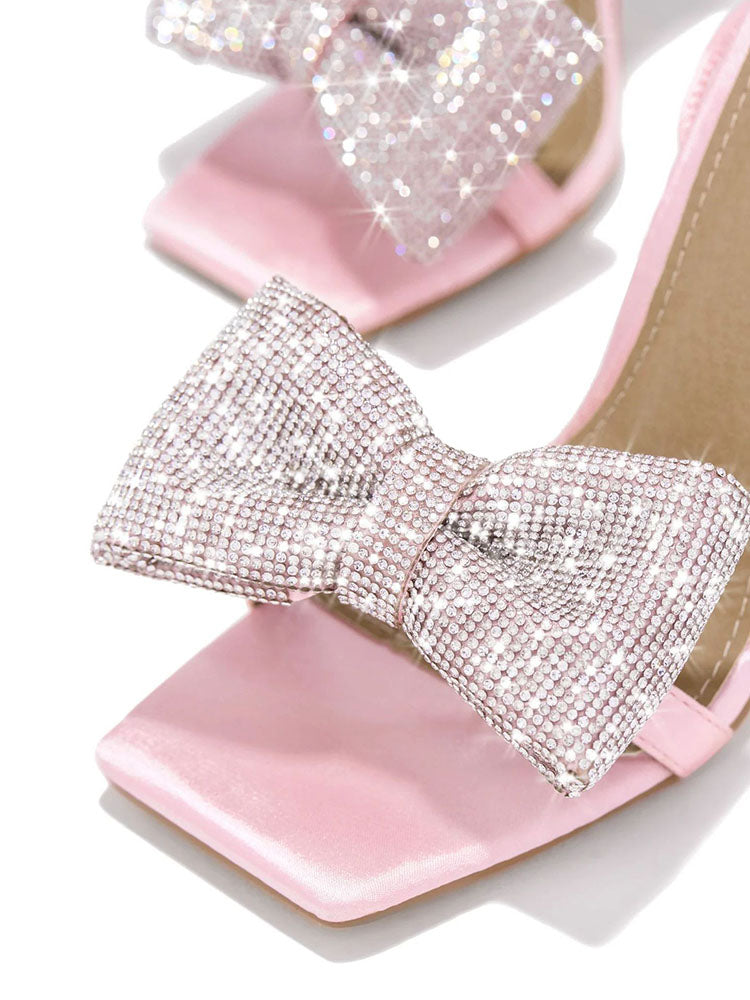 Glitter Bow Tie Open Toe Heels