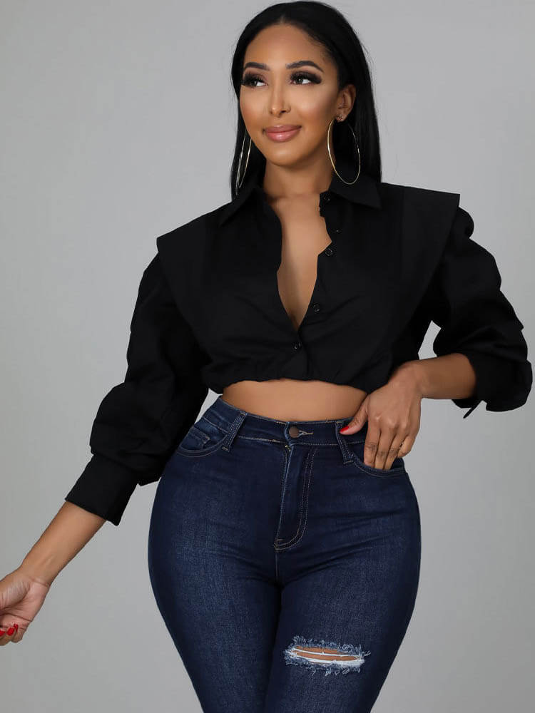 Long Sleeve V Neck Crop Top