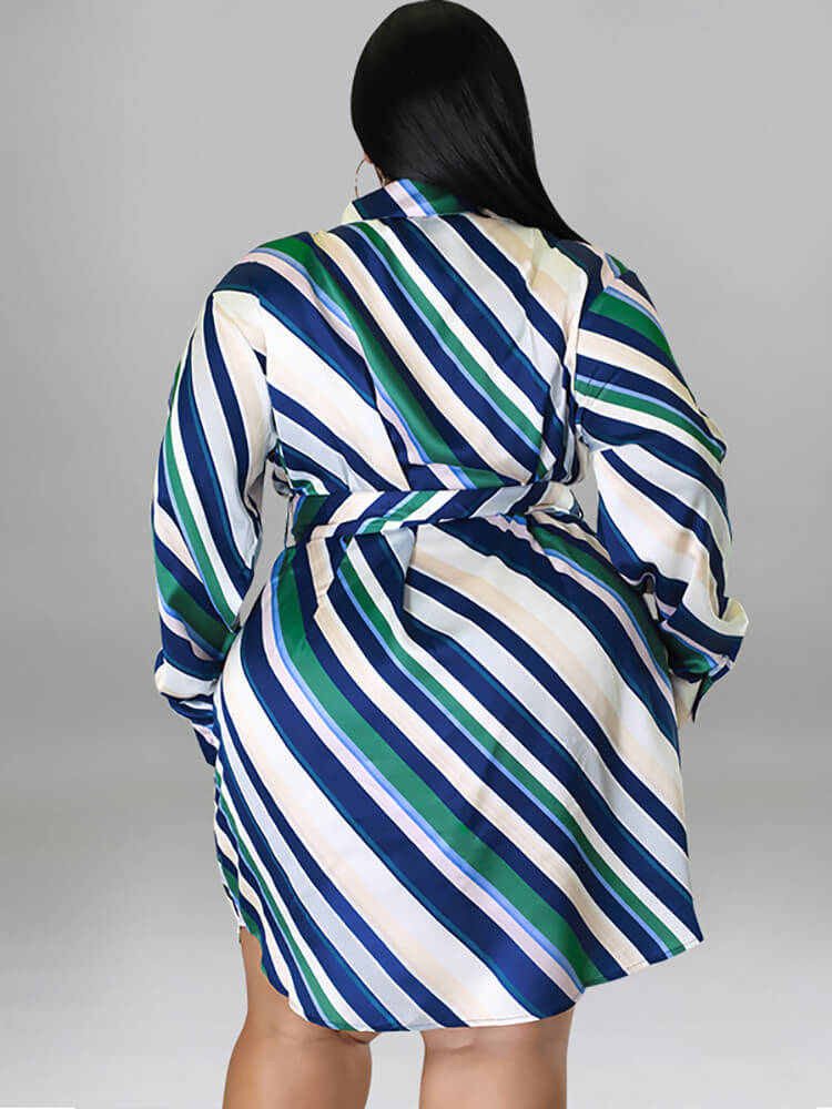 Long Sleeve Striped Mini Dresses With Belt