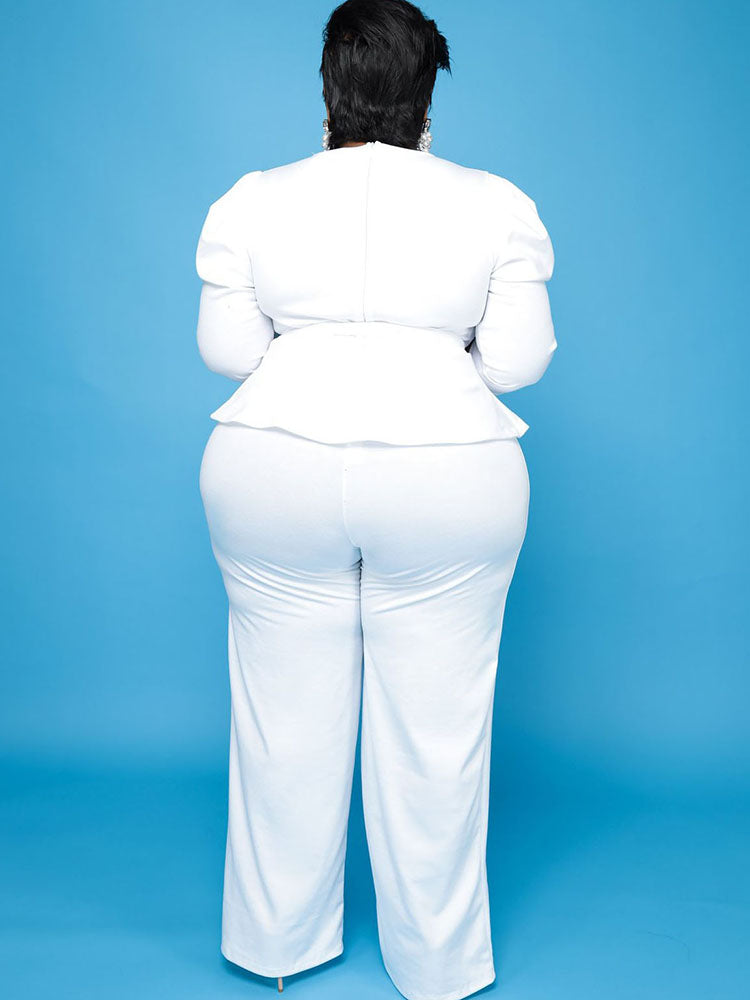Plus Size Peplum Tops + Wide Leg Pants