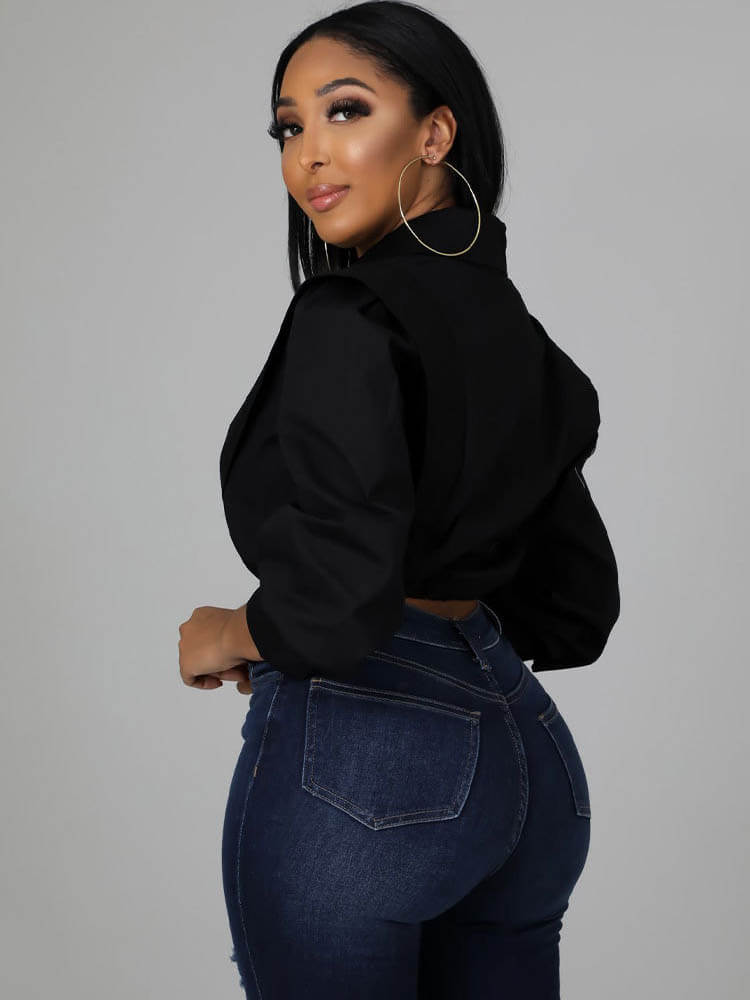 Long Sleeve V Neck Crop Top